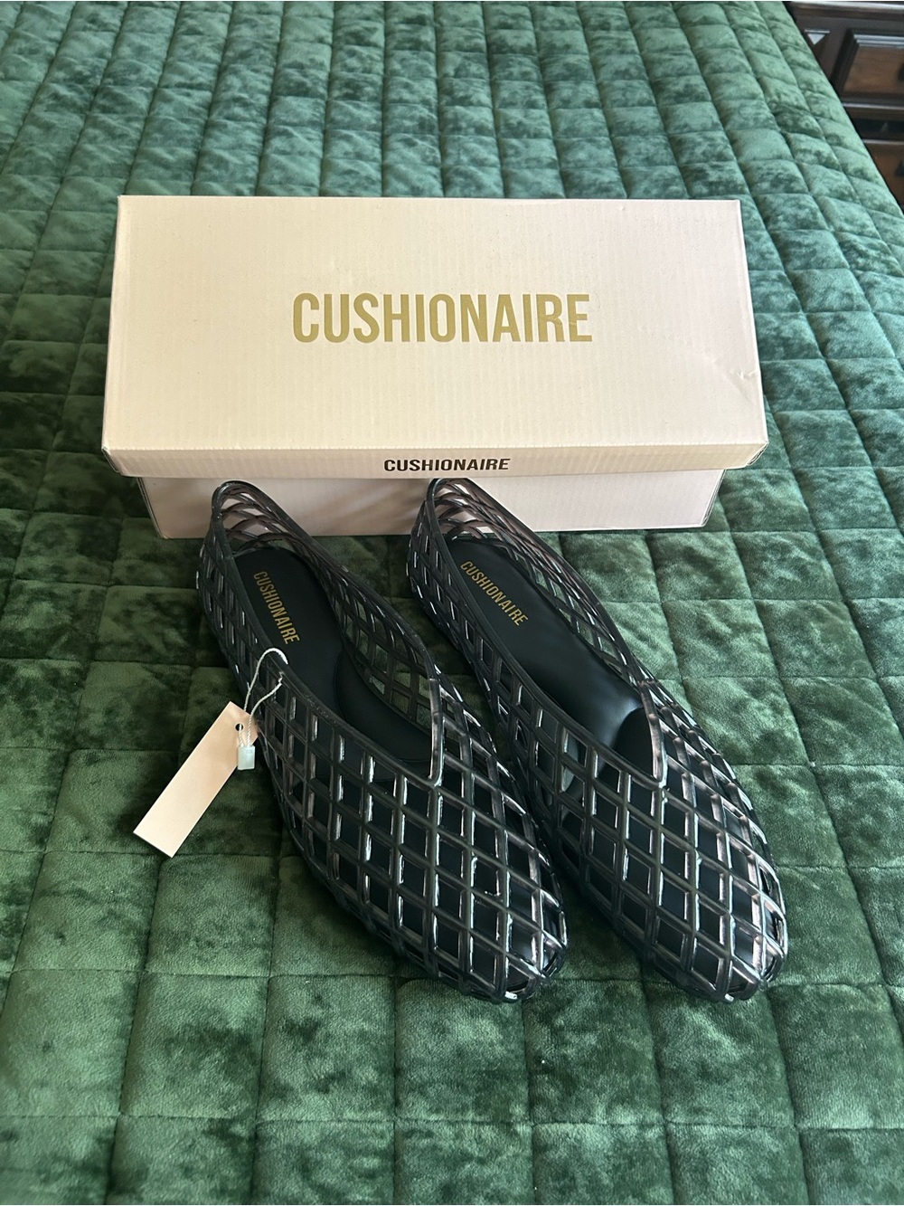 Cushionaire Women's Black Lattice Slip-On Flats